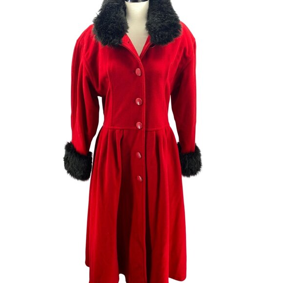 VTG Colette Wolfgang Kaiser red wool blend coat Size 6 Medium jacket long faux f - Picture 2 of 16